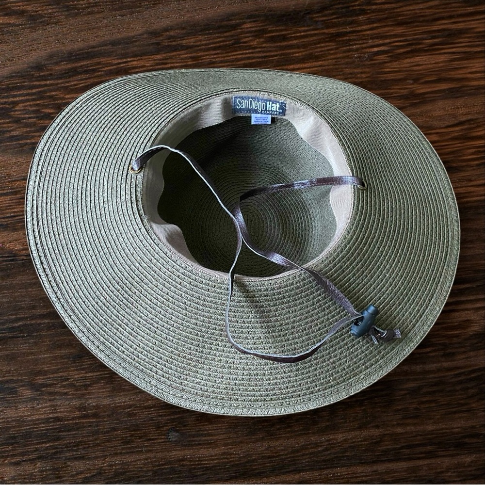 San Diego Hat Company Moss Green Floppy Woven Braided Hat Brown Trim One Size - Picture 4 of 7